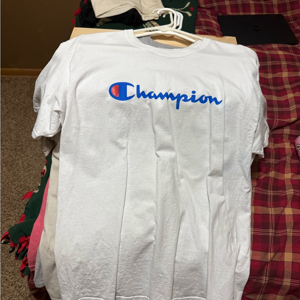 Champion white Tee with Navy Logo